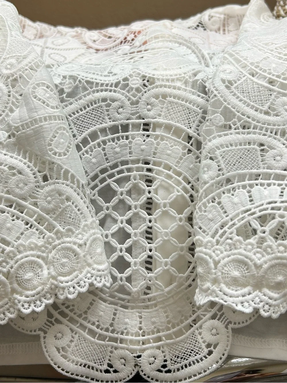 Anthropologie James Coviello Laced Medallion Mock Neck Crochet Blouse White PS